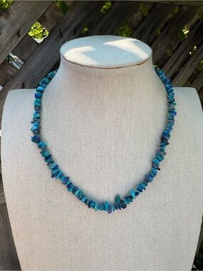 Turquoise and Blue Lapis Chip Necklace with Sterling Lobster Clasp Boho Indie